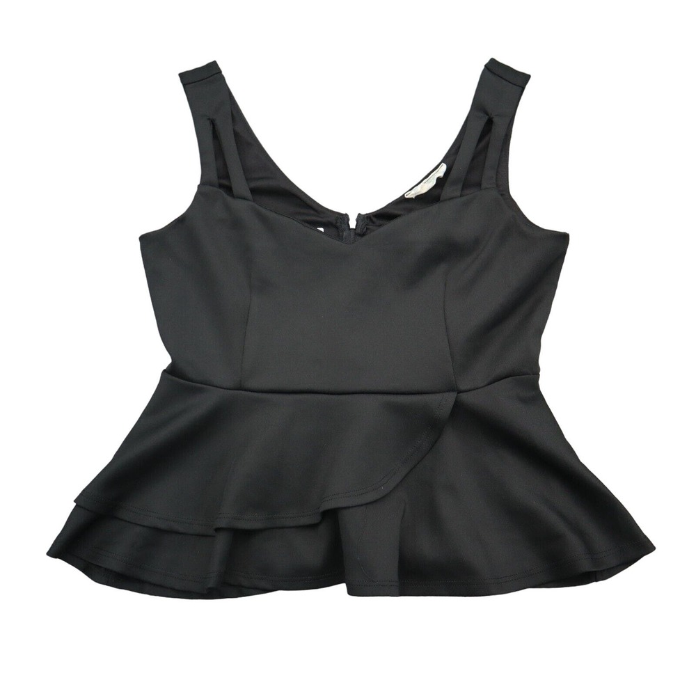 Rennes Shirt Womens S Black Sleeveless Sweetheart Neck Crop Flare Zip Blouse
